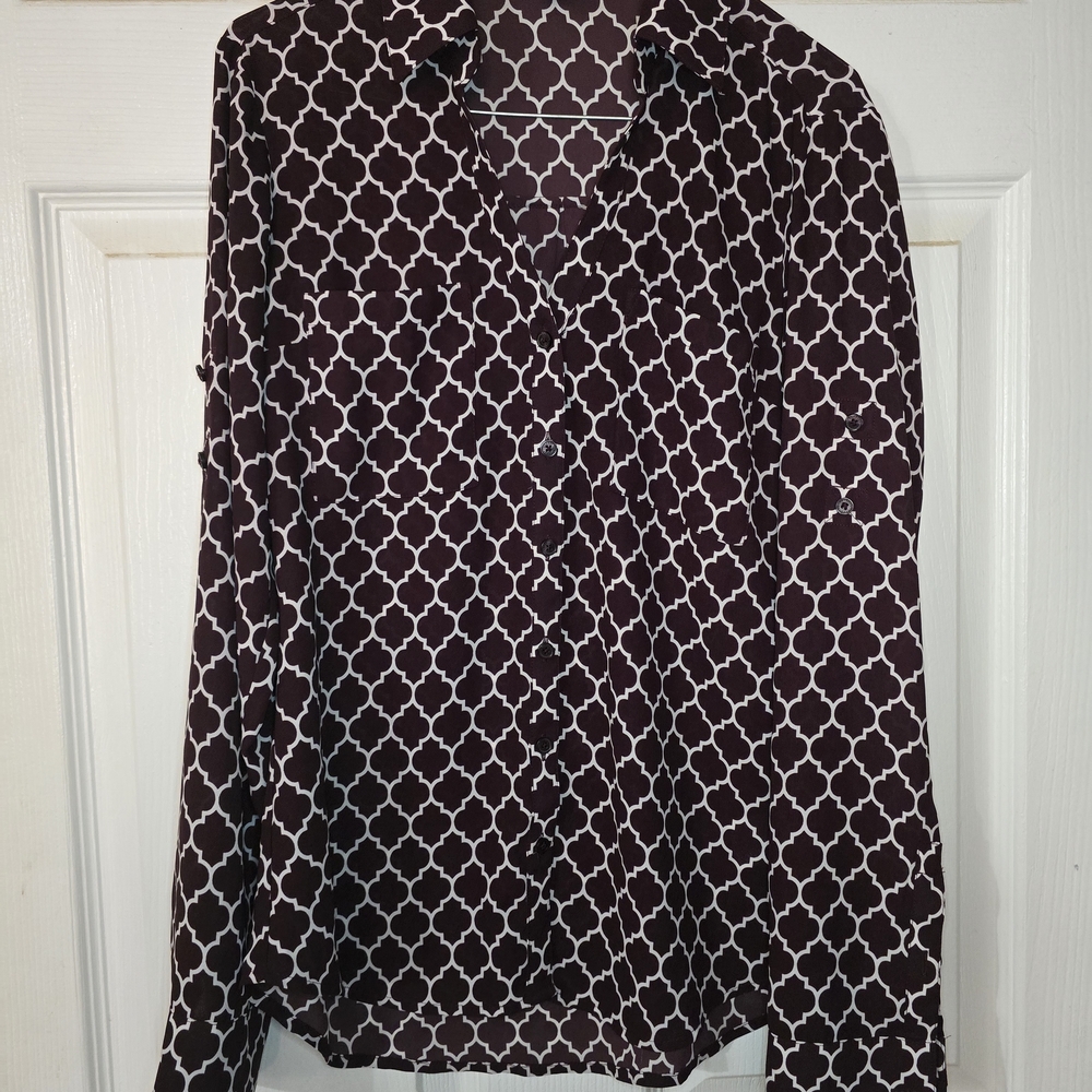 Express Geometric Patterned Women's Top - Burgund… - image 1